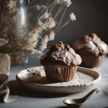 Muffin au chocolat et glaçage du livre de recettes 3 fois par jour