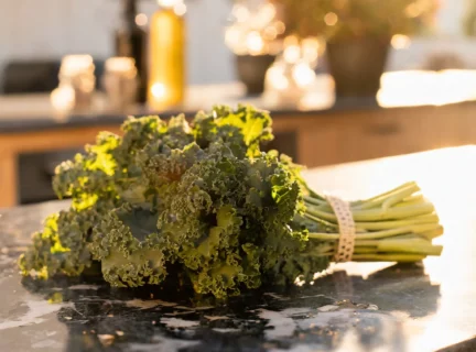 Bouquet de chou kale sur un comptoir de cuisine