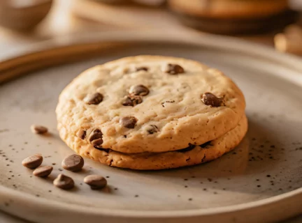 Assiette de grès contenant des biscuits aux pépites de chocolat