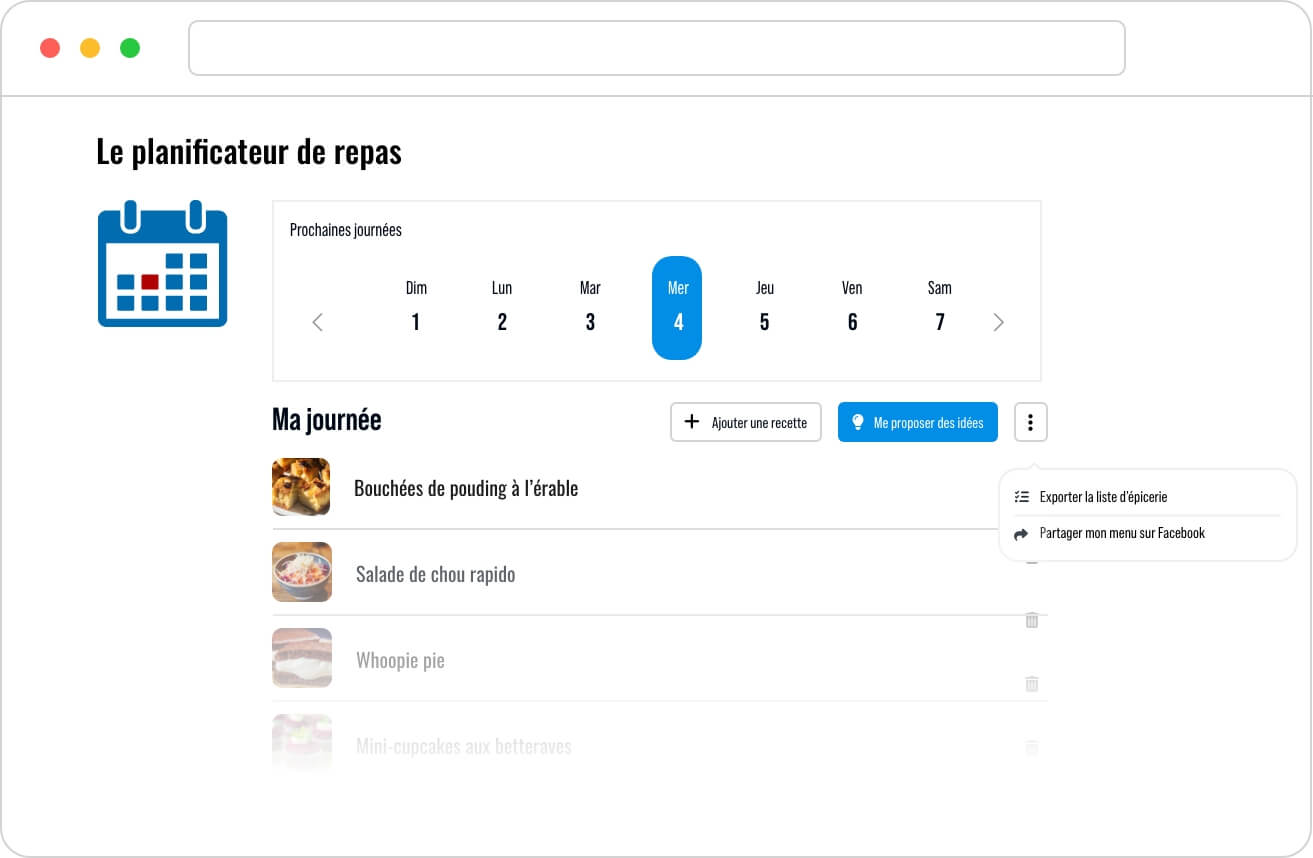 Planificateur de repas de Trouve ta Recette