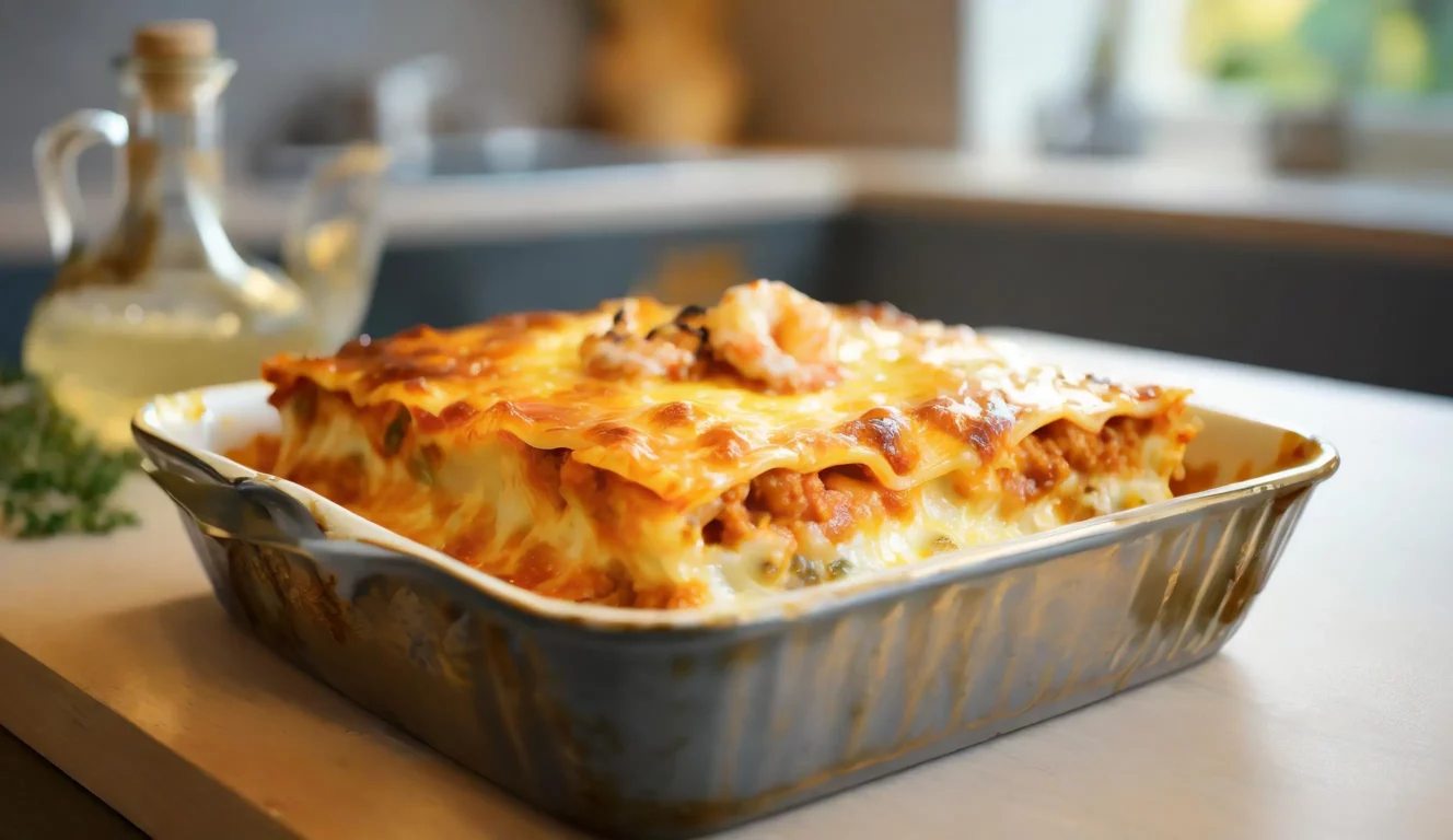 Lasagne aux fruits de mer dans un plat pouvant aller au four